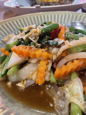 Veg stir fry mushroom sauce   at Thai Riffic in Newtown