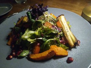 Salad with roasted leak and pumpkin at Linde Restaurant in Heidelberg