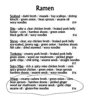 Menu at Kato Ramen in Toledo