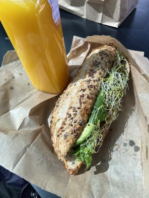 Healthy baguette and fresh orange juice   at BCN - Deli&Cia - T1 in El Prat De Llobregat