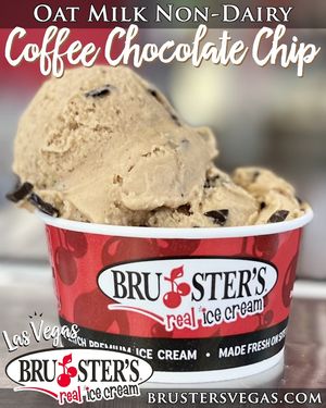Fully caffeinated and fresh-made with creamy Oat Milk, crunchy Vegan chocolate flakes for the ultimate non-dairy pick-me-up! at Bruster's Real Ice Cream in Las Vegas