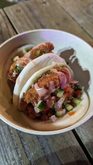 Prawn bao $14.50 at Purple Rabbit Food Truck in Ascot Vale