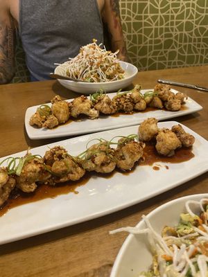 Vegan sticky Asian cauliflower, Thai crunchy salad (no chicken), and veggie lettuce wraps    at California Pizza Kitchen in Guam