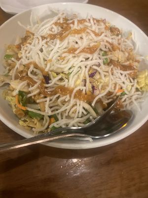 Thai crunch salad (sub meat for extra avocados for free)   at California Pizza Kitchen in Guam