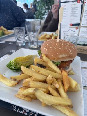 Burger a bit dry and one of 3 was quite cold  at Les 3 Vallées Cafe in Moutiers