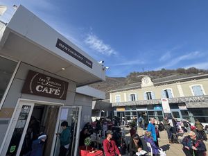 It is very near the station!  at Les 3 Vallées Cafe in Moutiers