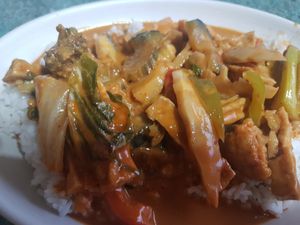 Tofu and veg red curry with jasmine rice at Siam Supreme in Newcastle Upon Tyne