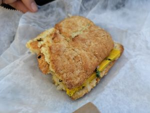 'Buttermilk' biscuit with fillings at Happy Chicks Bakery in Cincinnati