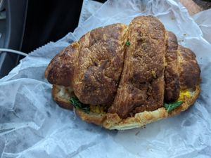 The Breakfast (on a croissant) at Happy Chicks Bakery in Cincinnati