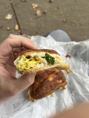 Inside of breakfast croissant  at Happy Chicks Bakery in Cincinnati