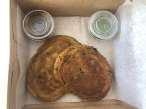 Pudla with sauces at Happy Chicks Bakery in Cincinnati