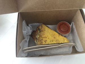 Quiche! With spicy sauce at Happy Chicks Bakery in Cincinnati