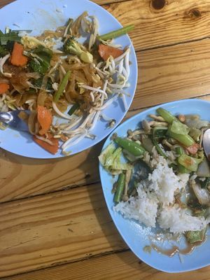 We already ate a lot here, phad Thai and some vegetables   at Racha in Krabi