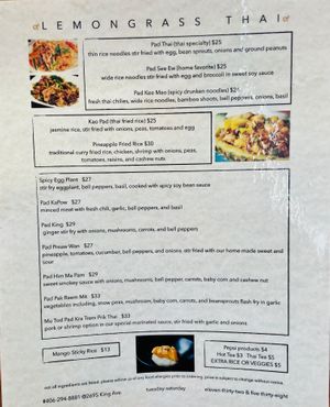 Menu at Lemon Grass Thai Restaurant in Billings