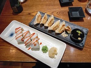 Vegan gyoza and tempura sushi rolls at Maneki in Dublin