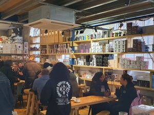 Seating area #Veganuary at Doppio Coffee Warehouse Kentish Town in North West London