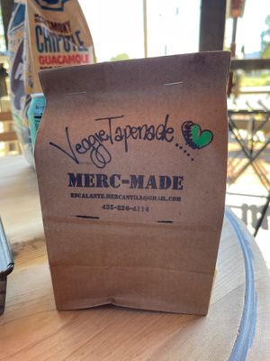 Veggie tapenade sandwich - made vegan for us at Escalante Mercantile and Natural Grocery in Escalante