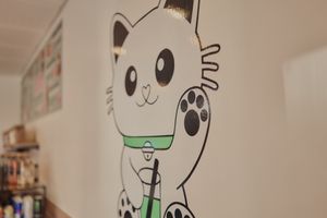 Our cute logo at Lucky Cat Boba in Middlesbrough