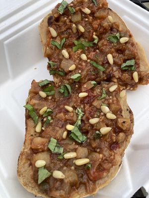 Grandpa’s toast with caponata/eggplant sauce  at Rabbit Food in Painesville