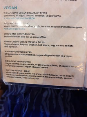 Menu at Craffles in Vancouver