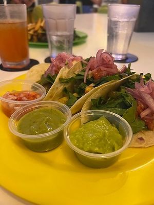 Vegan Tacos and dips at Coconut Grove Cafe in Basseterre