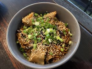 cong you mian with vegan wontons  at Bing Mi Dumpling and Noodle Bar in Portland