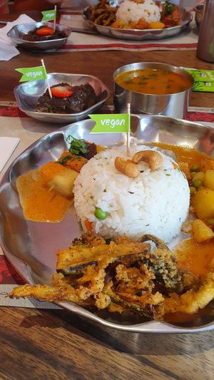 Main dish, dahl and dessert at Gulab Hari in Sao Paulo