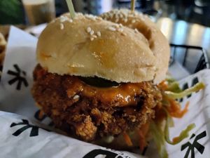 Delicious crunchy bang bang chikin burger at WILD in Metro Manila