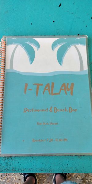 Menu cover at I Talay in Koh Mak
