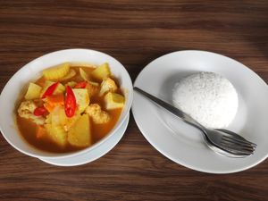 Massaman with tofu and rice for 110 baht at Hometel in Krabi