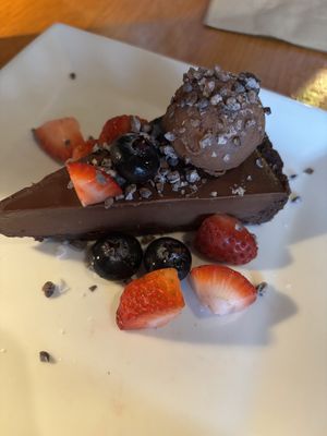 Vegan salted chocolate tartt  at Sweet Grass Grill in Tarrytown