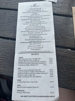 Brunch cocktail menu  at Sweet Grass Grill in Tarrytown