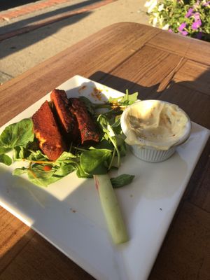 Buffalo tempeh with vegan blue cheese dip at Sweet Grass Grill in Tarrytown