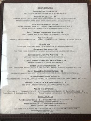 Brunch menu side 2 at Sweet Grass Grill in Tarrytown