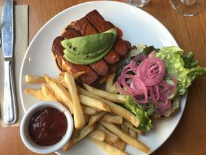 Buffalo tempeh burger  at Sweet Grass Grill in Tarrytown