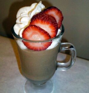Chocolate Mousse with strawberries at Meditrina Market Cafe in Valparaiso