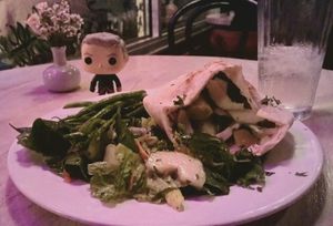 falafel pita with green beans as the side at Meditrina Market Cafe in Valparaiso