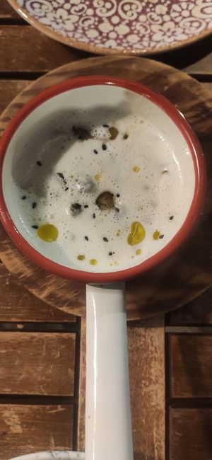 Cold Garlic soup. Very tasty! at Utopía in A Coruna