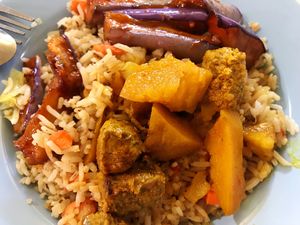 Fried rice with vegetables & curry mock meat $3.50 at Hokkien Vegetarian 福建素食坊 in West Singapore