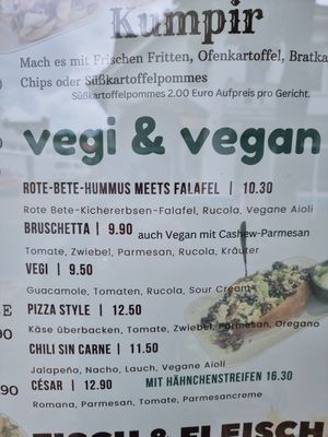 Vegi & vegan section on menu at Farmers Fries in Busum