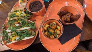 Bravas, plantain and jackfruit tacos at Fiesta de Cuba in Swindon