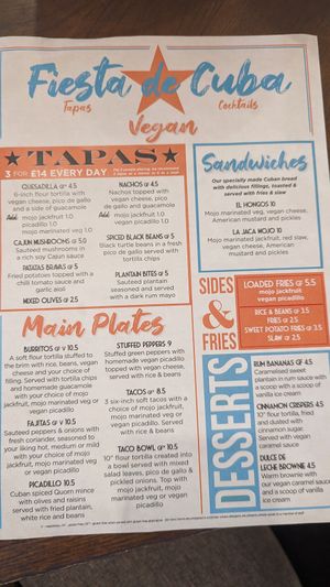 Vegan menu at Fiesta de Cuba in Swindon