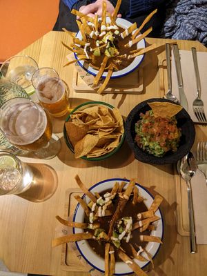 Tortilla soup. Chips and guacamole. at Gallo Santo in Barcelona