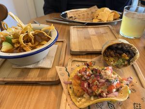 Fish taco + burrito + tortilla soupp  at Gallo Santo in Barcelona