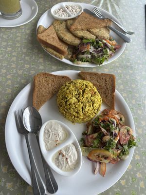 Chickpea omelet and scrambled tofu   at Bunty's Kitchen  in Pushkar