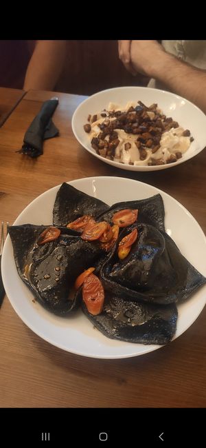 Vegetal charcoal Tortelloni at ZEM Bistro in Bologna
