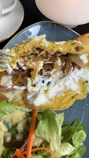 Inside of the omelette: feta, mushrooms and onion. So good  at Life Deli in Frankfurt