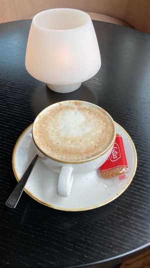 Cappuccino with soy milk. Came with a cookie. Delicious  at Life Deli in Frankfurt