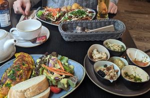 Below is the Israelian breakfast with omelette. Above Tel Aviv mix. at Life Deli in Frankfurt