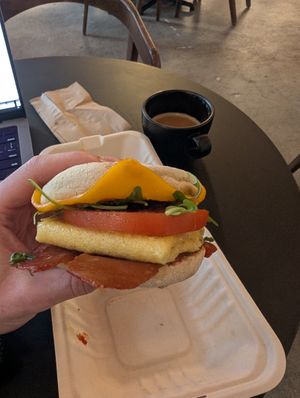Bacon egg and cheese, $12 in Jan 2025 at Beepublic in Brooklyn
